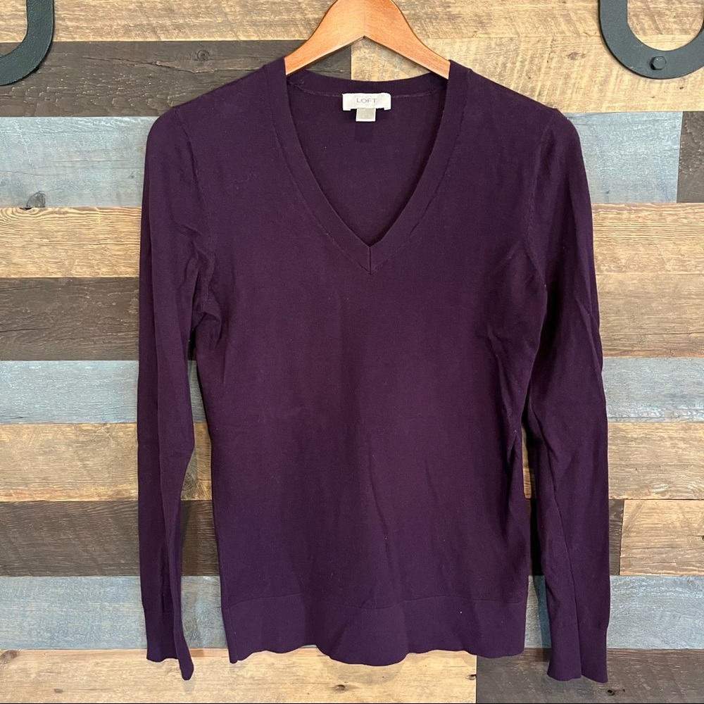 Loft- purple V-neck sweater, size M , lightweight, soft